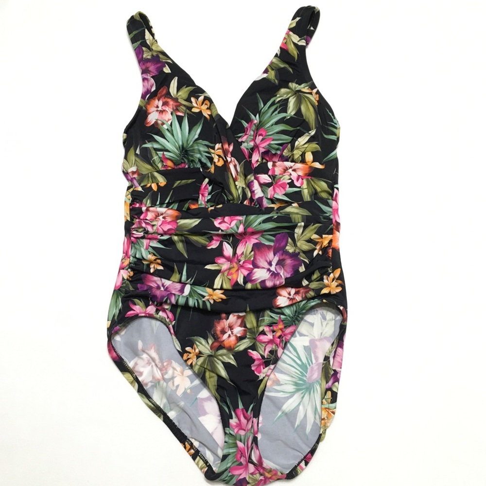 Aqua Green Womens Size 6 Full Coverage Tummy Control One Piece Floral Swimsuit